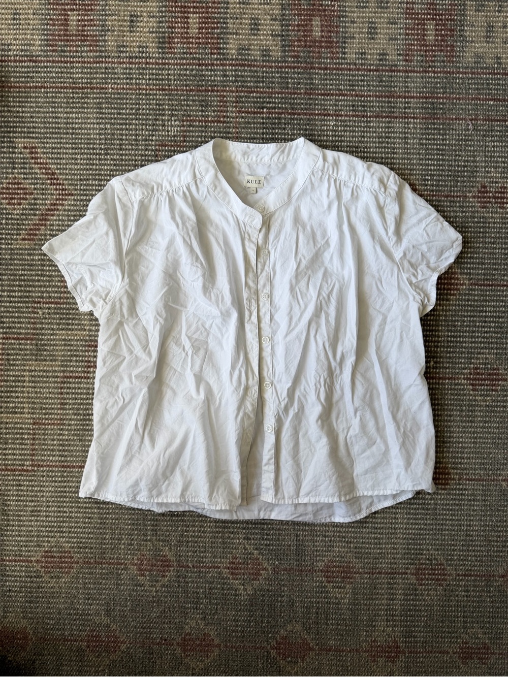 KULE White Short Sleeve Button-Down Cotton Shirt